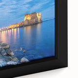 Extra large black wall art featuring a textured scenery of Naples, Italy in vibrant colors.