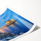 Extra large wall art featuring line art flowers over a Naples, Italy scenery, printed on rolled canvas.