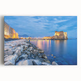 Black and white stretched canvas of Naples, Italy cityscape, ideal for kitchen wall art or bedroom ambiance.