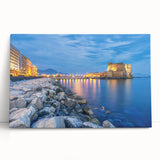 Black and white photo of Naples on stretched canvas, ideal for kitchen wall art with large format.