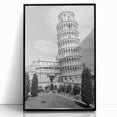 Large abstract wall art of the Pisa scenery in muted earth tones, framed in black acrylic.
