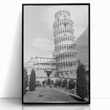 Large abstract wall art of the Pisa scenery in muted earth tones, framed in black acrylic.