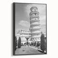 Black and white framed canvas of the Pisa landscape, ideal for bedroom wall art in a vintage poster style.