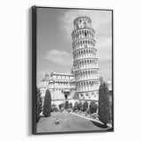 Black and white framed canvas of the Pisa landscape, ideal for bedroom wall art in a vintage poster style.