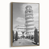 Framed canvas of a vintage-style Pisa landscape in muted gold and black tones, ideal for bedroom wall art.