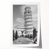 Rolled print of Pisa, Italy with detailed floral foreground in soft pastel colors, ideal for dining room wall art.