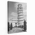 Side view of a stretched canvas featuring the Leaning Tower of Pisa in muted earth tones, ideal for kitchen wall art.