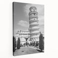 Side view of a stretched canvas featuring the Leaning Tower of Pisa in muted earth tones, ideal for kitchen wall art.