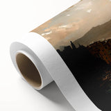 Art deco poster of Portofino, Italy with vibrant coastal colors on rolled canvas.