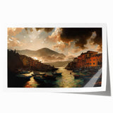 Rolled print of Portofino, Italy scenery with vibrant floral elements, ideal for art wall dining room.