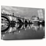 Acrylic print of a Rome cityscape with muted earth tones, ideal for dining room decor.