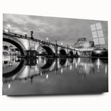 Large abstract wall art of Rome's skyline in muted earth tones on acrylic glass, ideal for bedroom or dining room decor.