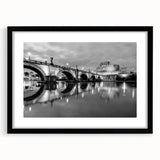 Colorful abstract art print of Rome scenery in a black frame, ideal for extra large living room wall decor.