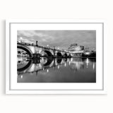 Textured abstract art print depicting the Rome skyline in muted earth tones on a framed white mat.