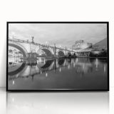 Large abstract wall art depicting a stylized Rome scene in black and white, acrylic framed.