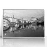 Mid-century modernist art of Rome's cityscape in muted sepia tones on framed acrylic, suitable for nursery wall decor.