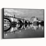 Black and white framed canvas of a vintage Rome landscape, ideal for bedroom wall decor.