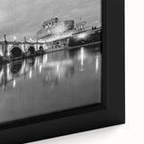 Extra large framed canvas of a textured Rome scenery in black with colorful accents, ideal for living room decor.