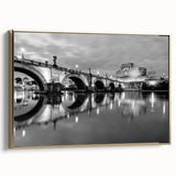 Framed canvas wall art depicting a vintage-style Rome landscape in muted gold and black tones, suitable for bedroom decor.