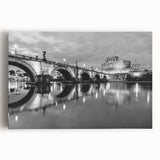 Black and white stretched canvas of Rome skyline, ideal for kitchen wall art or bedroom decor.