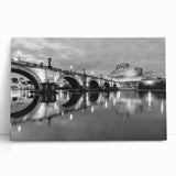 Black and white stretched canvas of Rome's architecture, ideal for kitchen wall art.