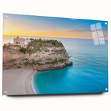 Acrylic print of a Sicilian landscape in muted earth tones, ideal for dining room decor.