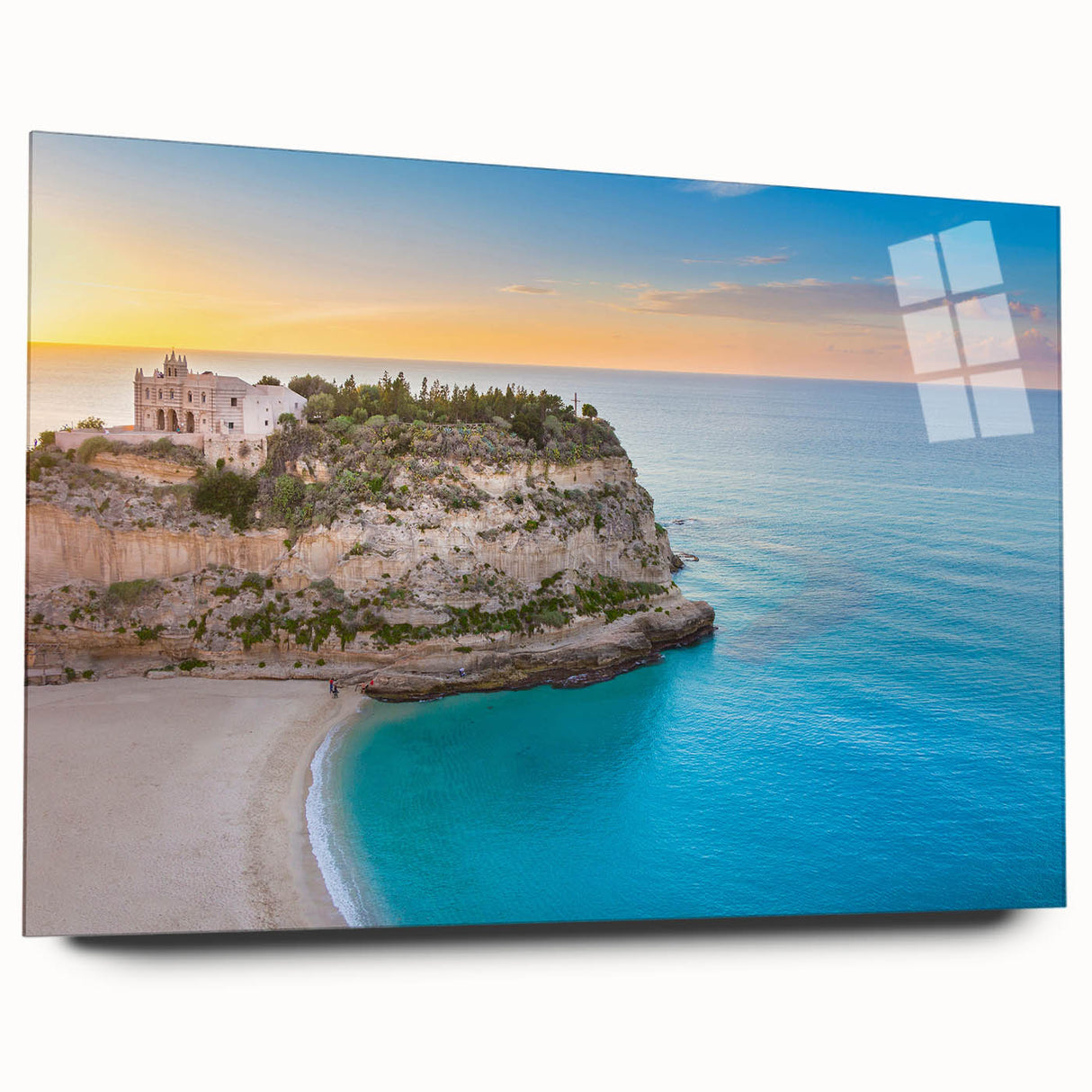Acrylic print of a Sicilian landscape in muted earth tones, suitable for bedroom or dining room decor.