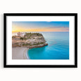 Extra large abstract art print of a colorful Sicilian landscape, textured finish on a black framed canvas.