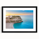Extra large abstract art print of a colorful Sicilian landscape, textured finish on a black framed canvas.