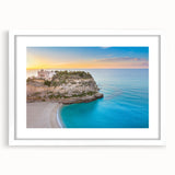 Textured abstract art print depicting a Sicilian landscape in muted earth tones on a framed white mat.