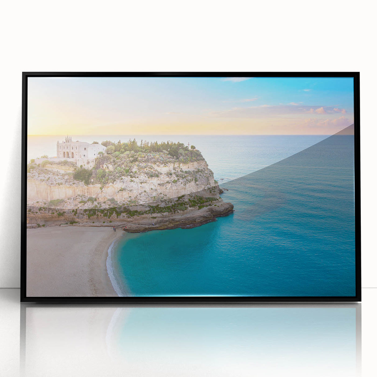 Large abstract wall art of Sicilian landscape in muted earth tones on framed acrylic, suitable for modern living room decor.