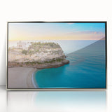 Framed acrylic print of a Sicilian landscape in muted earth tones, ideal for modern art wall decor.