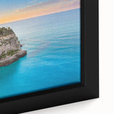 Extra large framed canvas depicting a textured Sicilian landscape in black with colorful art accents.