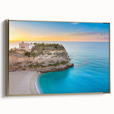 Framed canvas featuring a vintage-style landscape painting of Sicily in muted gold and black tones.