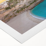 Art deco poster of a Sicilian landscape with muted earth tones on rolled canvas, suitable for dining room decor.