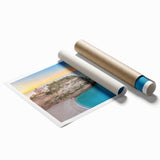 Extra large rolled print of Sicilian scenery with vibrant floral elements, ideal for classy bathroom wall art.
