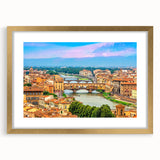 Abstract art print of Tuscan landscape in muted earth tones, framed with a gold mat, ideal for dining room decor.