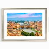 Extra large abstract art print of a Tuscan landscape in textured hues of green and brown, framed in silver.