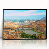 Large abstract wall art depicting the Tuscan landscape in muted earth tones, framed in black acrylic.