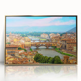 Framed acrylic print of a Tuscan landscape in soft earth tones, ideal for modern art wall decor in a nursery.