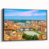 Black and white wall art featuring a vintage poster art style landscape of Tuscany on framed canvas, ideal for bedroom decor.