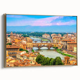 Framed canvas depicting a Tuscan landscape in muted earth tones, ideal for bedroom wall art.