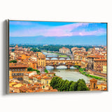 Framed canvas depicting a Tuscan landscape with vibrant greens and earth tones, ideal for adding a vintage touch to any room.