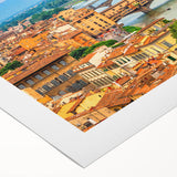 Art deco poster of Tuscany landscape in muted earth tones on rolled canvas, ideal for dining room wall art.