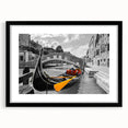 Colorful abstract art print of Venice scenery in vibrant hues, framed with a black mat, ideal for living room decor.