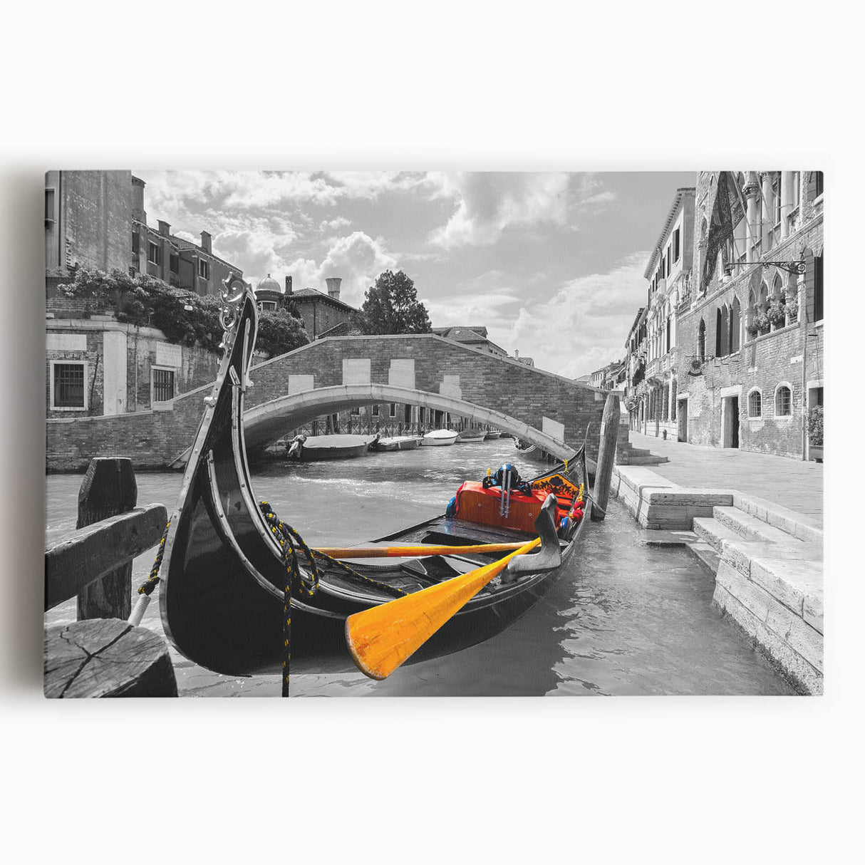 Black and white large canvas print of Venice scenery, ideal for kitchen wall art or bedroom ambiance.