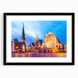Extra large abstract art print featuring vibrant, colorful textures of a Latvia scenery on a framed black mat.