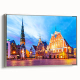 Framed canvas depicting colorful Latvian landscape, ideal for living room decor.