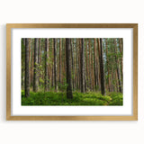 Abstract art print of a European landscape in gold frame, featuring muted earth tones, ideal for dining room decor.