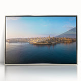 Large art print of Malta scenery in silver frame, featuring mid-century modernist style, ideal for nursery wall decor.